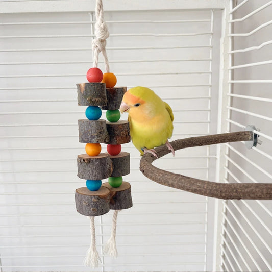 New Bird Chewing Toy Wooden Hanging Cage Toys for Parrots Bird Funny Hanging Rope Standing Toy