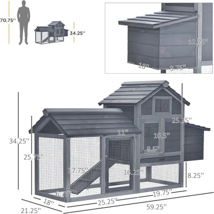 59" Small Wooden Chicken Coop Hen House Poultry Cage