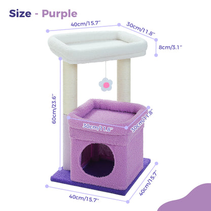 Small Cat Tree Condo with Hanging Ball Tower and Sisal Scratching Post