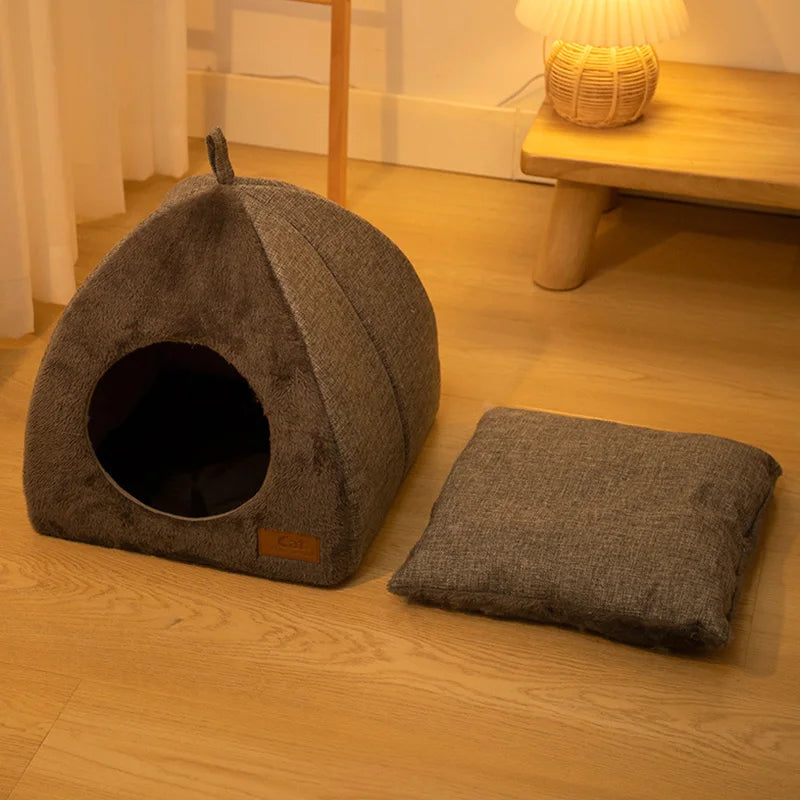 Cat Bed Warm Thicken Pet House Half Closed Soft Comfort Kitten And Puppy Nest