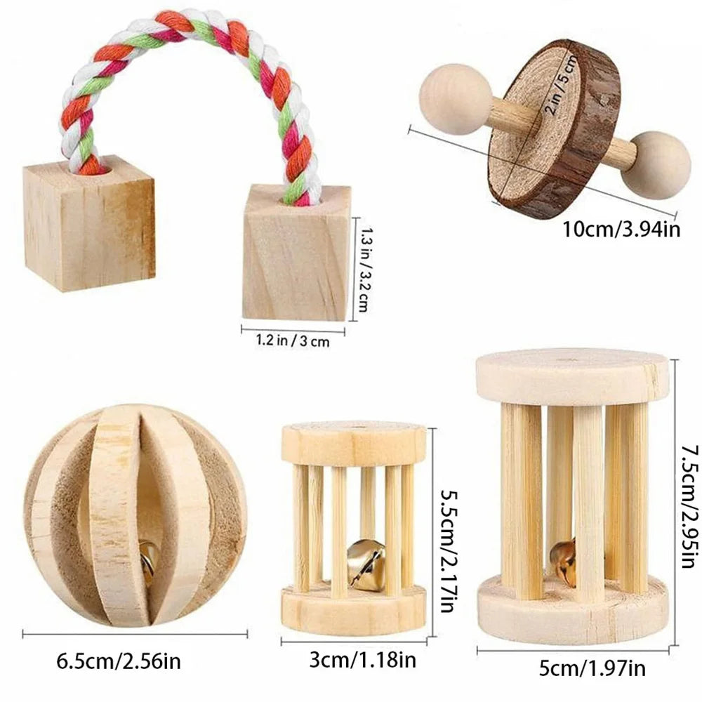 2Pcs Hamster Chewing Toy Natural Wooden Bell Play Toy for Rabbit Rat Guinea Pig Squirrel Pet Molar Teeth Roller Toy Pet Supplies