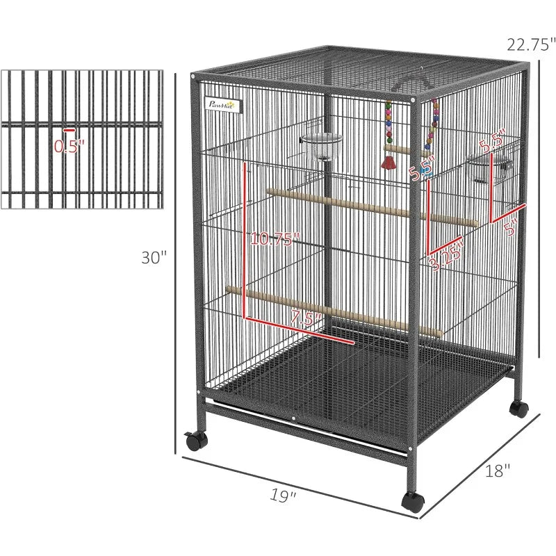 Metal Bird Cage with Stand for Parrots, Lovebirds, Finches, Large Bird Cage with Swing