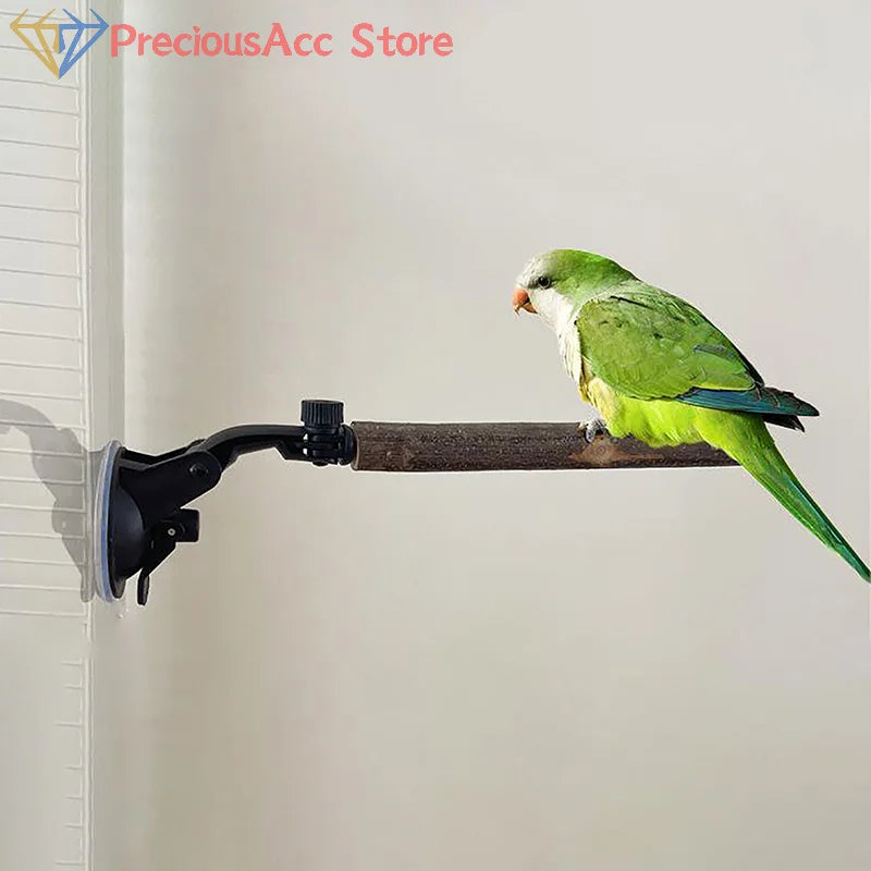 Wood Parrot Perch Prevent Slip Interactive Bird Window Perch Stand