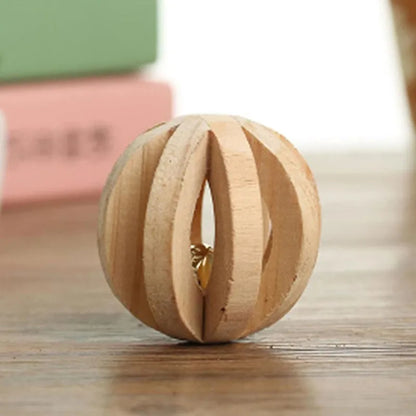 Cute Natural Wooden Rabbits Bell Roller Chew Toys