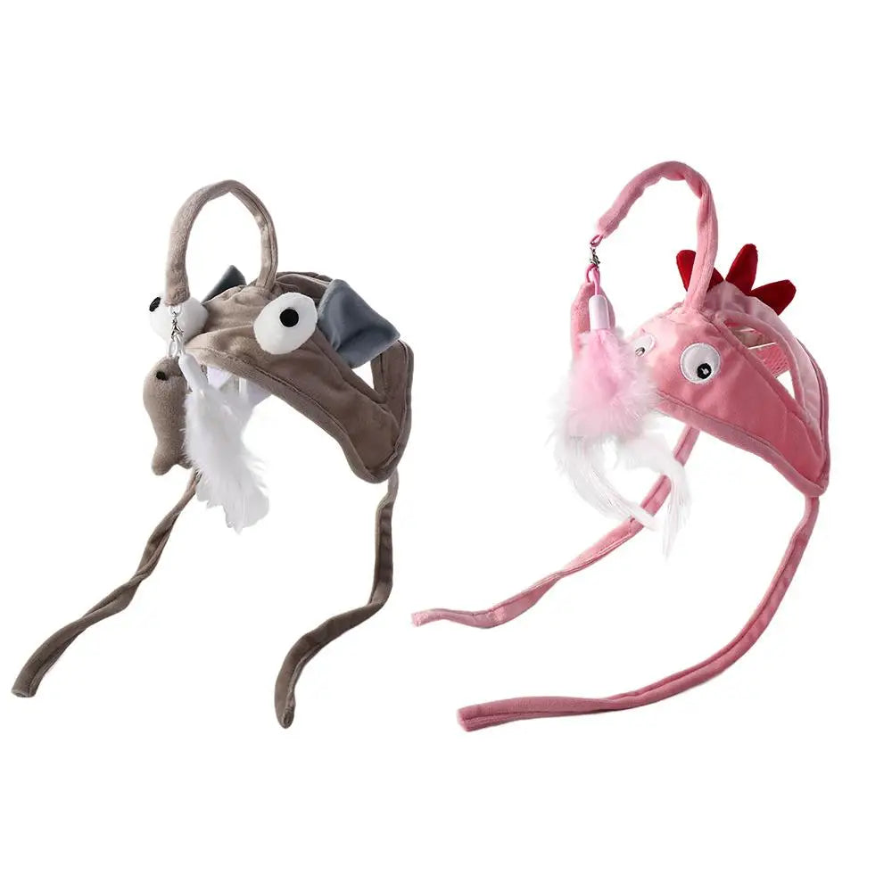 Cat Toys Cat Interactive Toys Kitten Fishing Headdress Hat Feathers Bait Fishing Head Covers