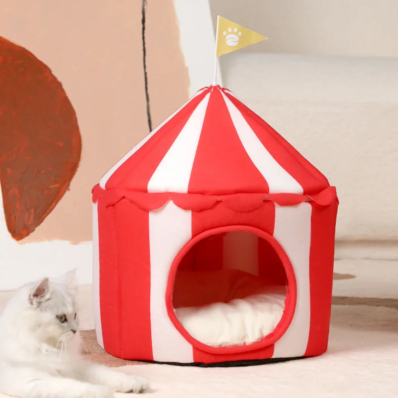 Cat House With Detachable Roof Circus Tent Pet House Washable Cat Nest