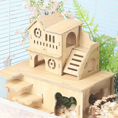 Wooden Hamster House with Doors and Windows