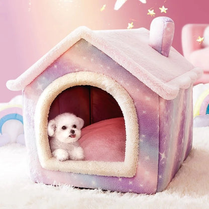 Cat/Dog Bed Sleep House Warm Cave Kennel & Removable Cushion Pad Soft Indoor Enclosed Tent Huts