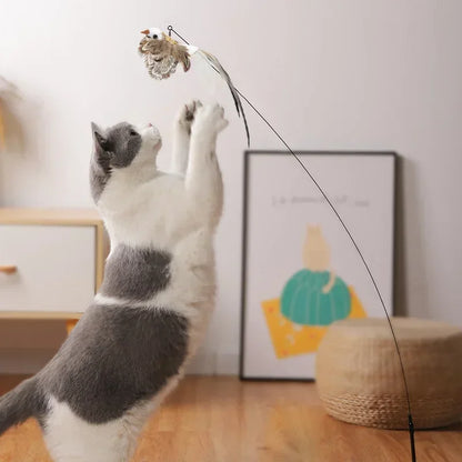 Simulation Bird interactive Cat Toy Funny Feather Bird with Bell Cat Stick Toy for Kitten Playing Teaser Wand