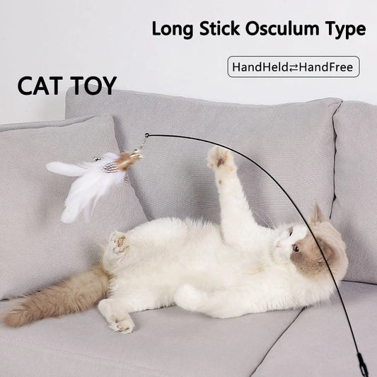 Simulation Bird interactive Cat Toy Funny Feather Bird with Bell Cat Stick Toy for Kitten Playing Teaser Wand