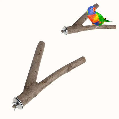 2Pcs Wood Parrot Bird Stand Tree Branch Rack Hanging Toys