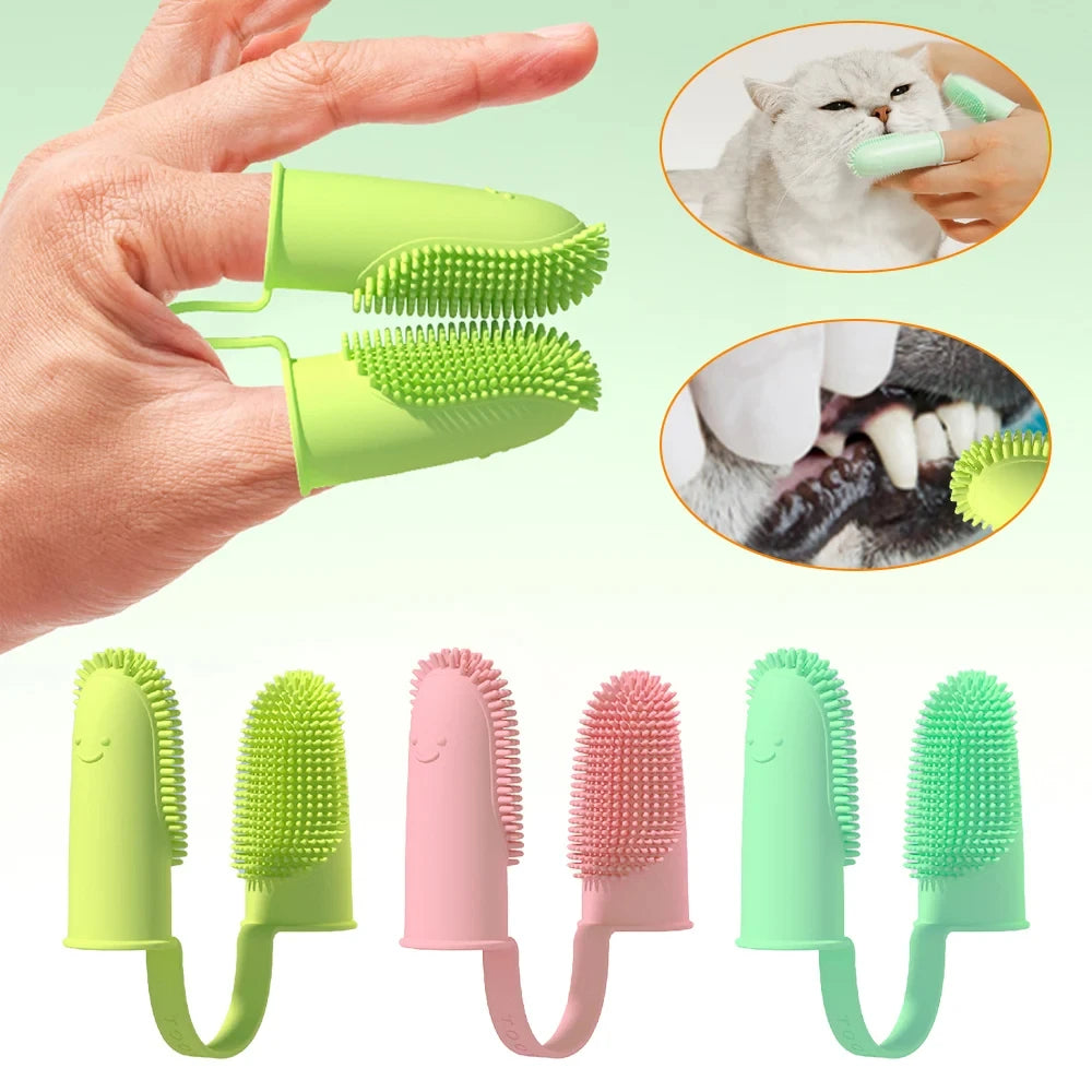 Soft Double Finger Toothbrush Pet Teeth Clean