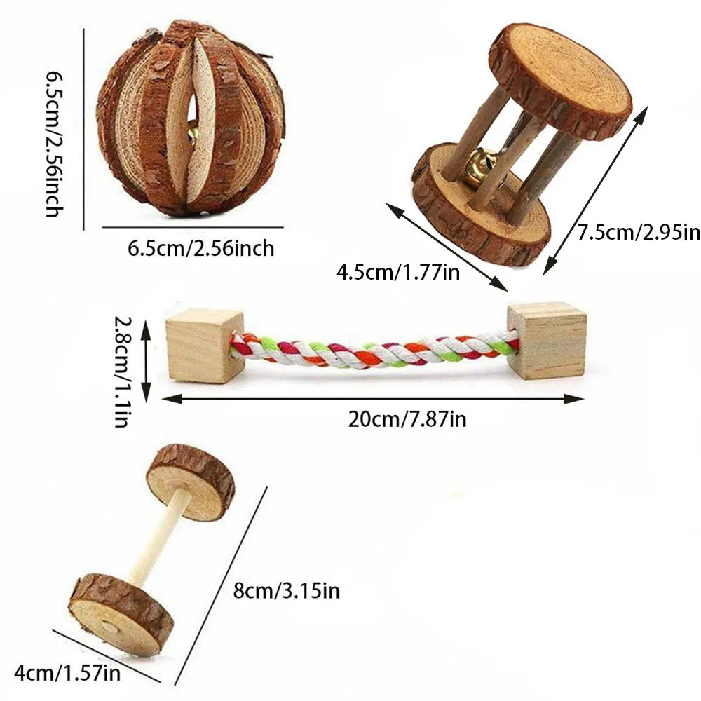 2Pcs Hamster Chewing Toy Natural Wooden Bell Play Toy for Rabbit Rat Guinea Pig Squirrel Pet Molar Teeth Roller Toy Pet Supplies